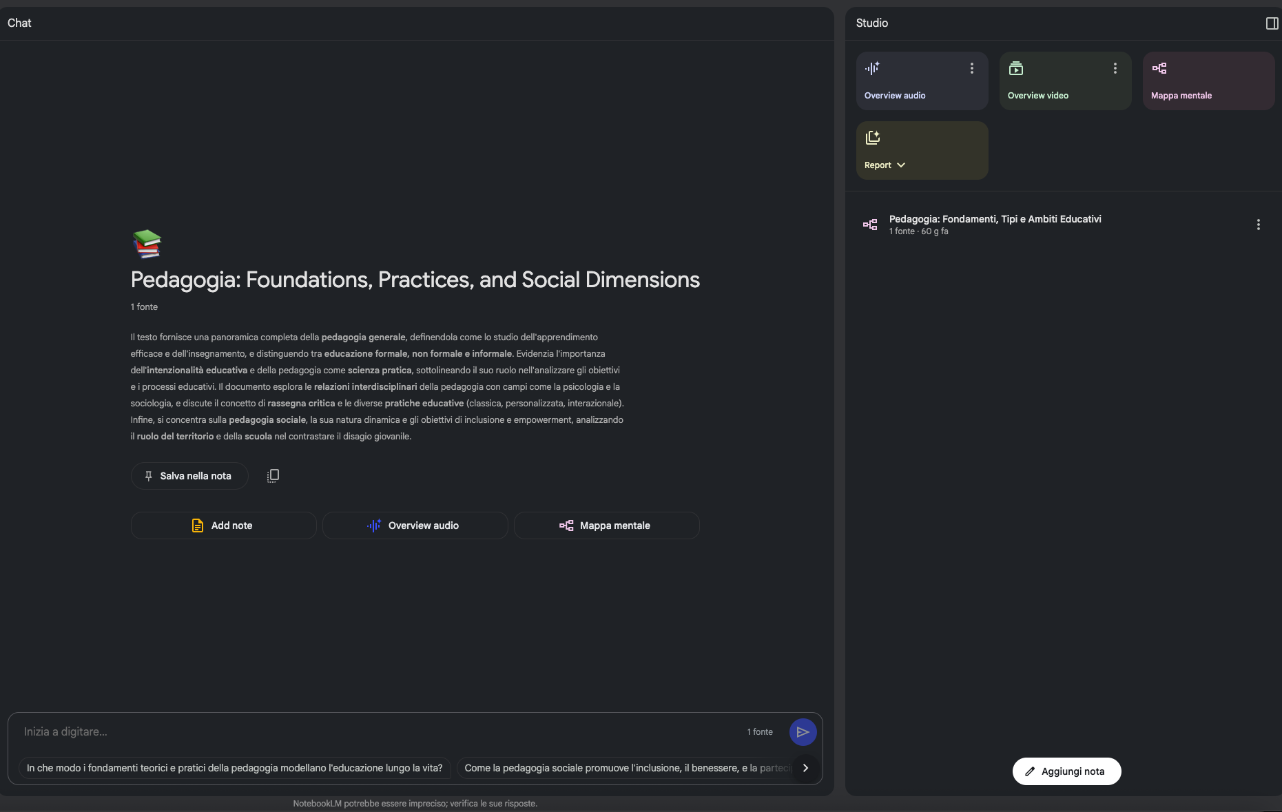 Screenshot di NotebookLM